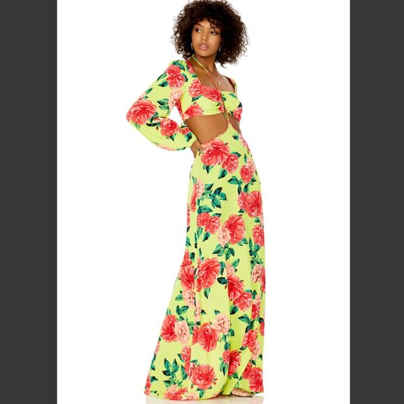 NWT AFRM: Bekah Maxi Dress in Lime Rose Garden - Picture 3 of 7